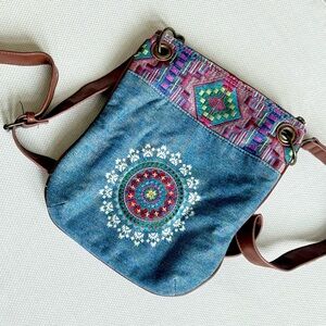 Desigual Multicolor Embroidered Denim Crossbody Bag